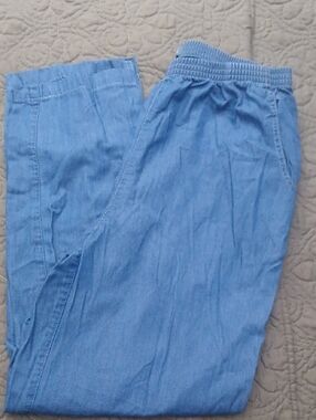 Light Blue Women's Elastic Waist Chambray Pants